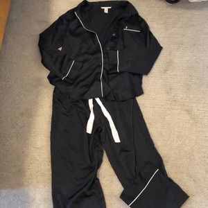 Victoria’s Secret black satin long pajama set with pink detailing